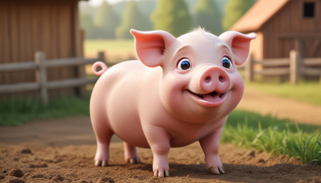A happy pig smiles on a farm path A happy pig smiles on a farm path