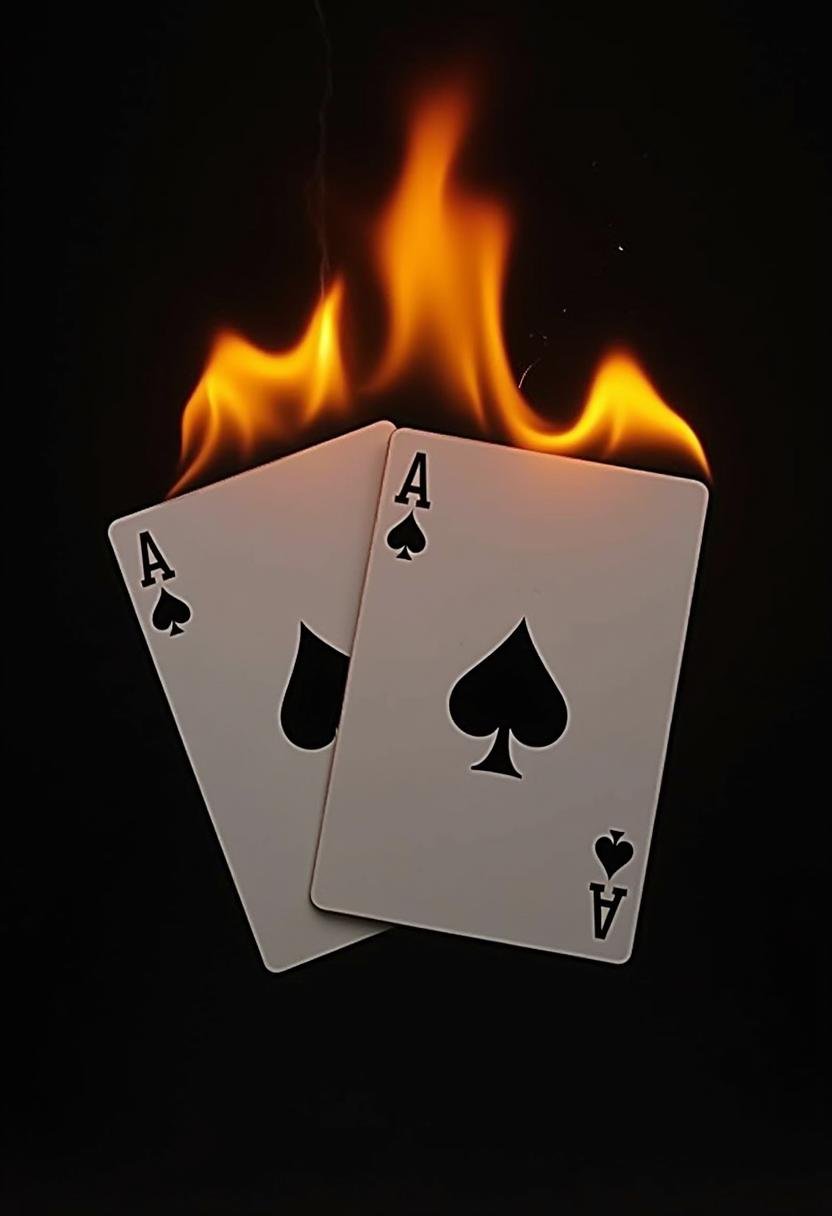 Two aces of spades are on fire against a black background Two aces of spades are on fire against a black background
