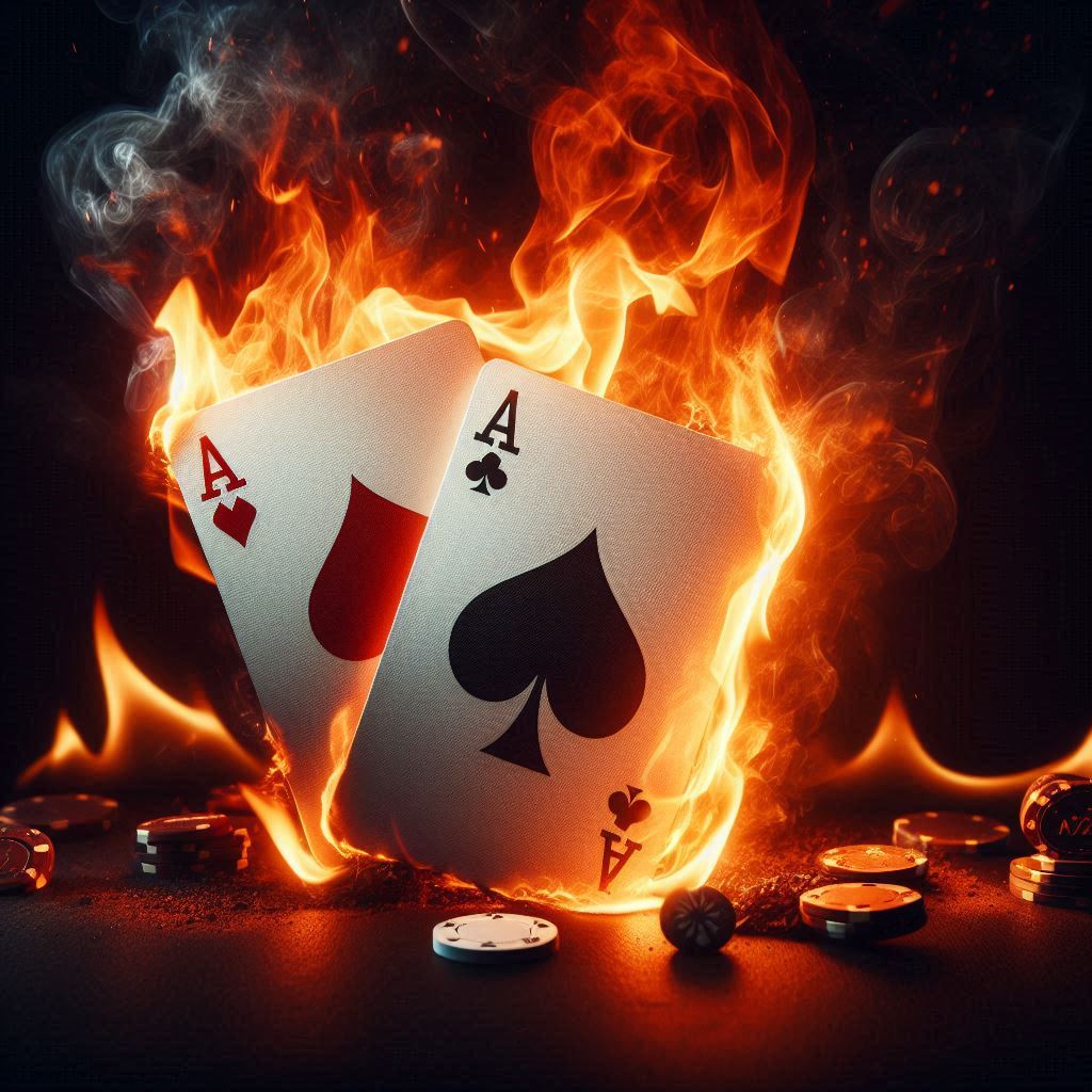 Two aces on fire with poker chips Two aces on fire with poker chips
