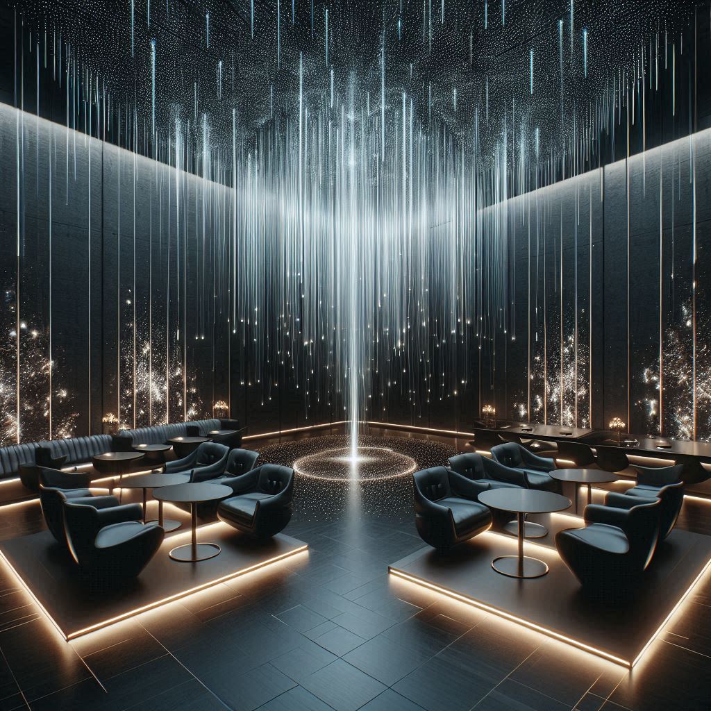 A modern lounge with a light display A modern lounge with a light display