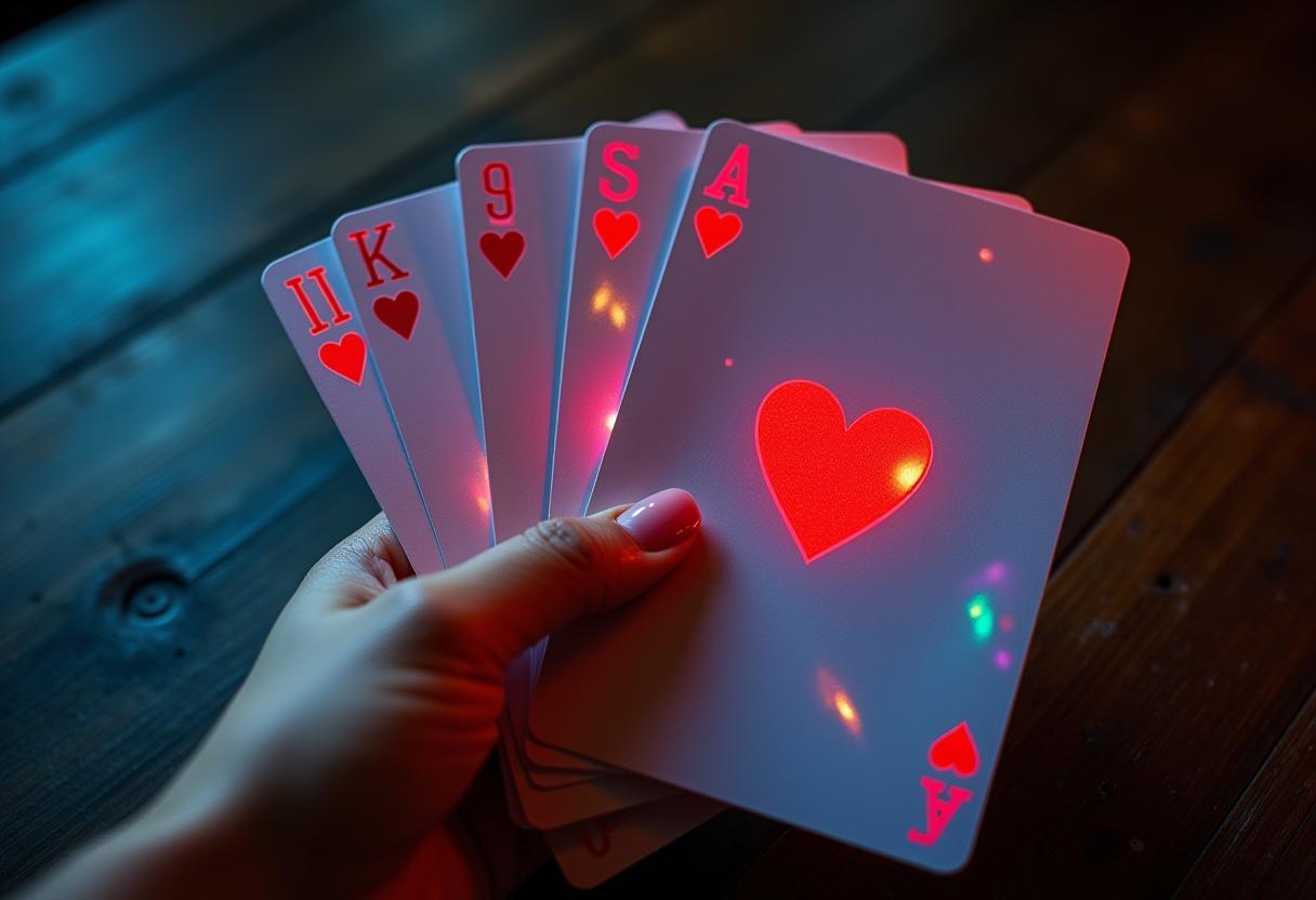 A hand holds a spread of playing cards A hand holds a spread of playing cards