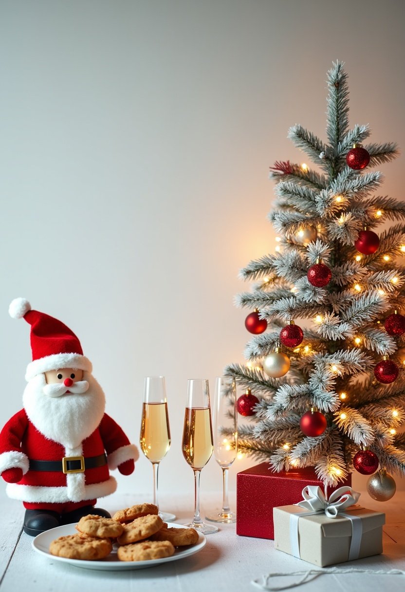 Santa claus sits near a decorated christmas tree Santa claus sits near a decorated christmas tree