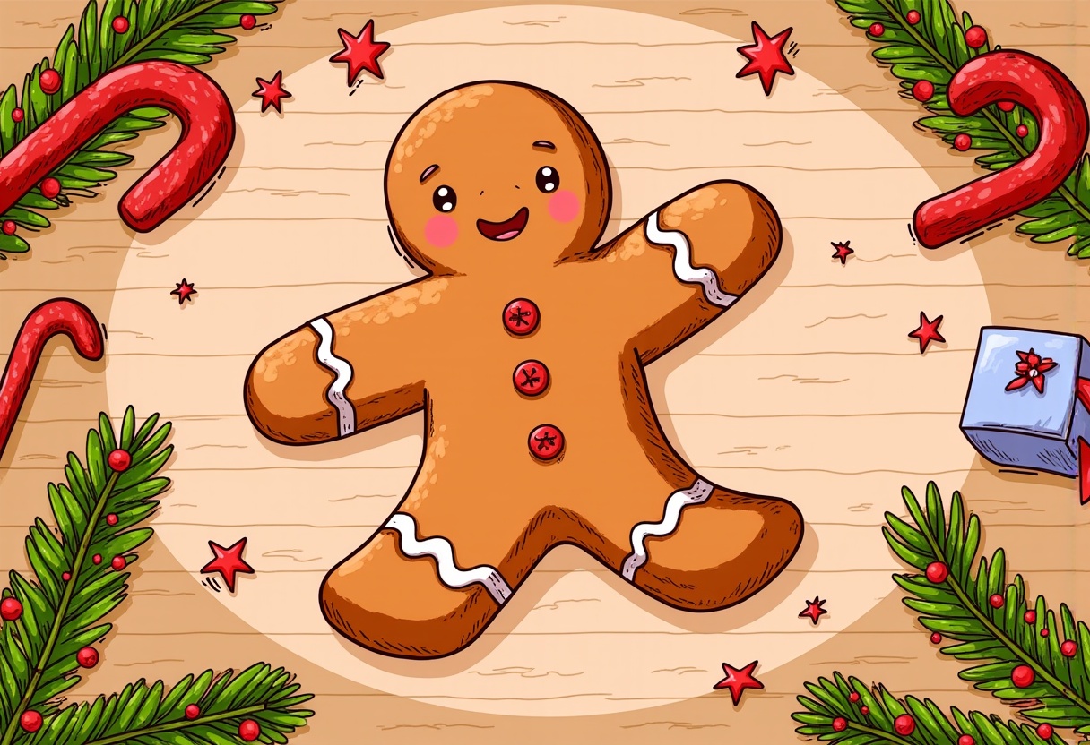 Gingerbread man on a table with christmas decor Gingerbread man on a table with christmas decor