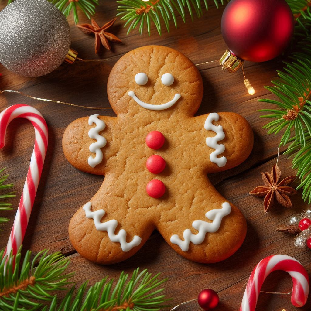 Gingerbread man cookie on a festive table Gingerbread man cookie on a festive table