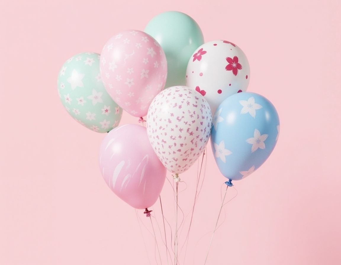 Patterned balloons float on a pink background Patterned balloons float on a pink background