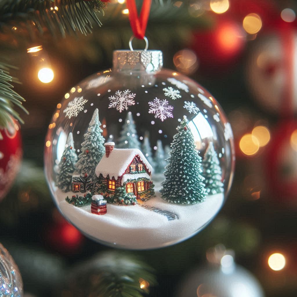 Winter scene inside a clear christmas ornament Winter scene inside a clear christmas ornament