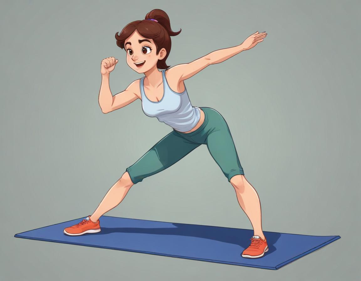 Woman performs a dynamic stretch exercise indoors Woman performs a dynamic stretch exercise indoors