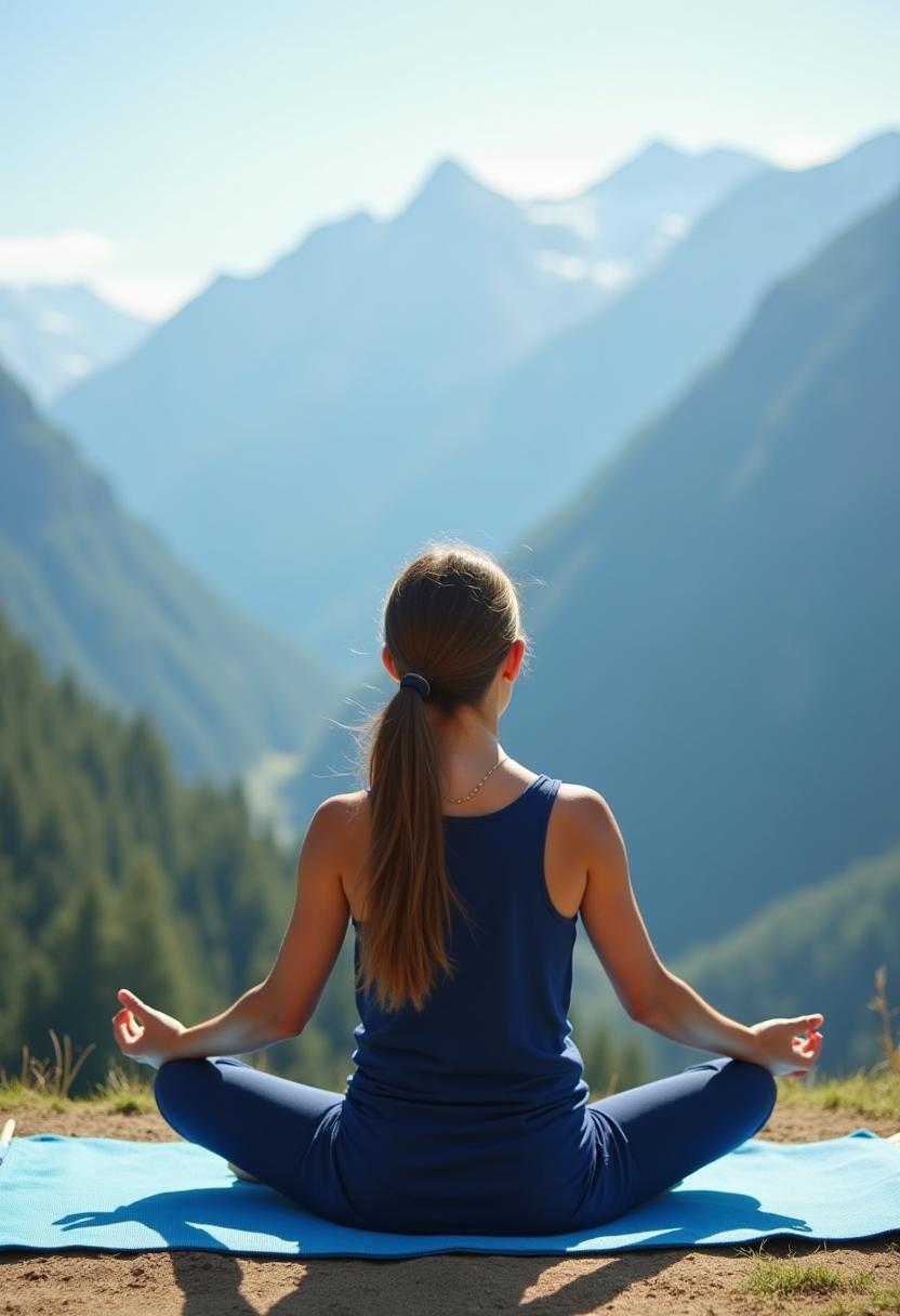 Practicing yoga in the mountains at sunrise Practicing yoga in the mountains at sunrise