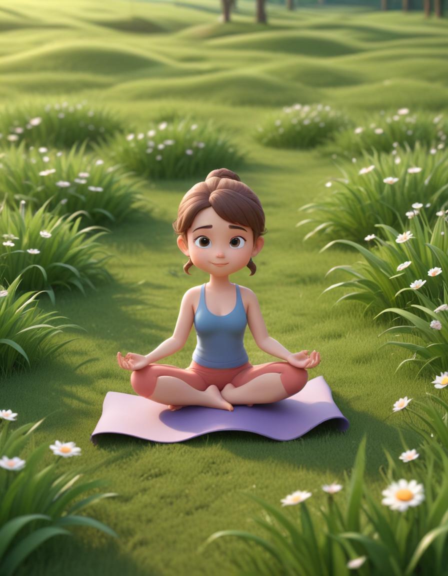 Girl practicing meditation in a grassy field Girl practicing meditation in a grassy field