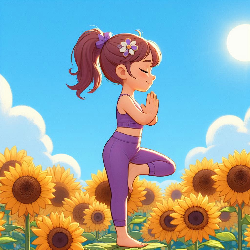 Girl doing yoga in sunflowers under bright sun Girl doing yoga in sunflowers under bright sun