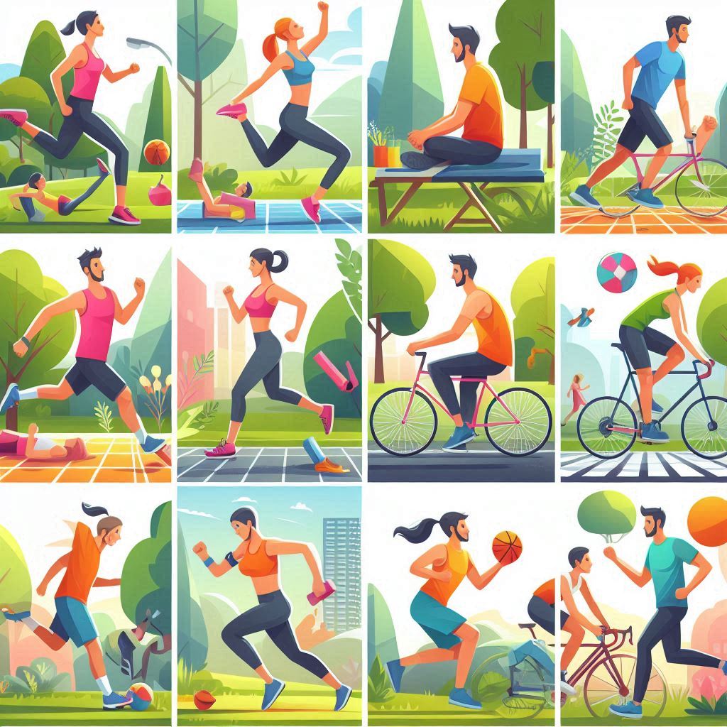 Diverse sports activities in a vibrant outdoor setting Diverse sports activities in a vibrant outdoor setting