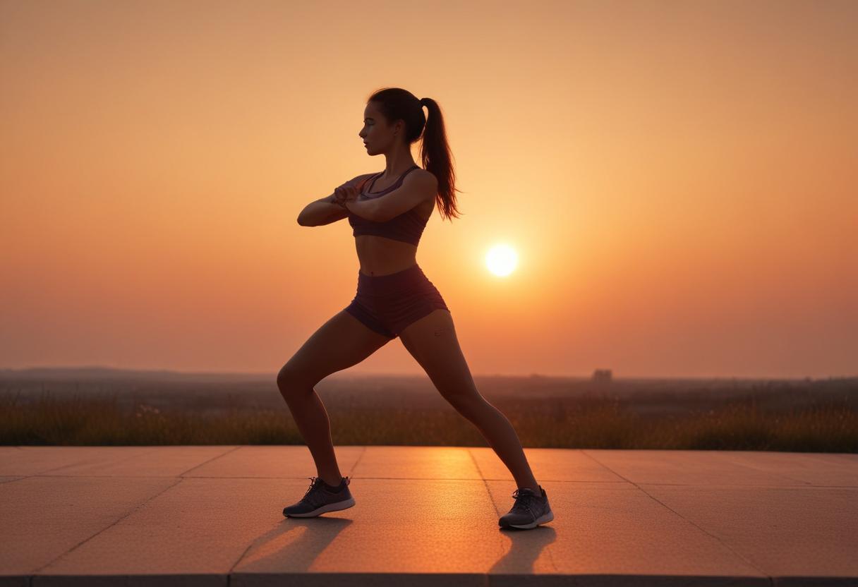 Woman practicing yoga during sunset on a tranquil evening Woman practicing yoga during sunset on a tranquil evening