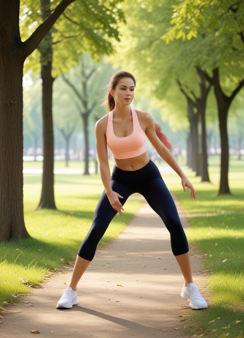 Woman exercising in a park during sunny weather Woman exercising in a park during sunny weather