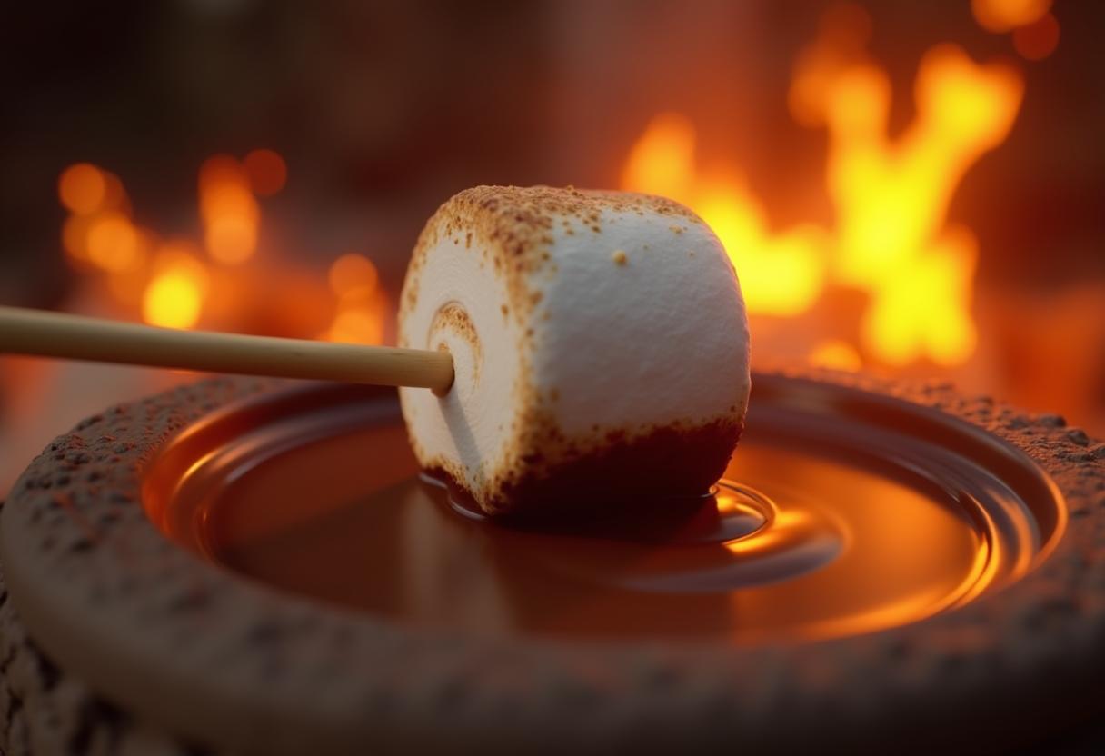 Perfectly roasted marshmallow over a warm fire Perfectly roasted marshmallow over a warm fire