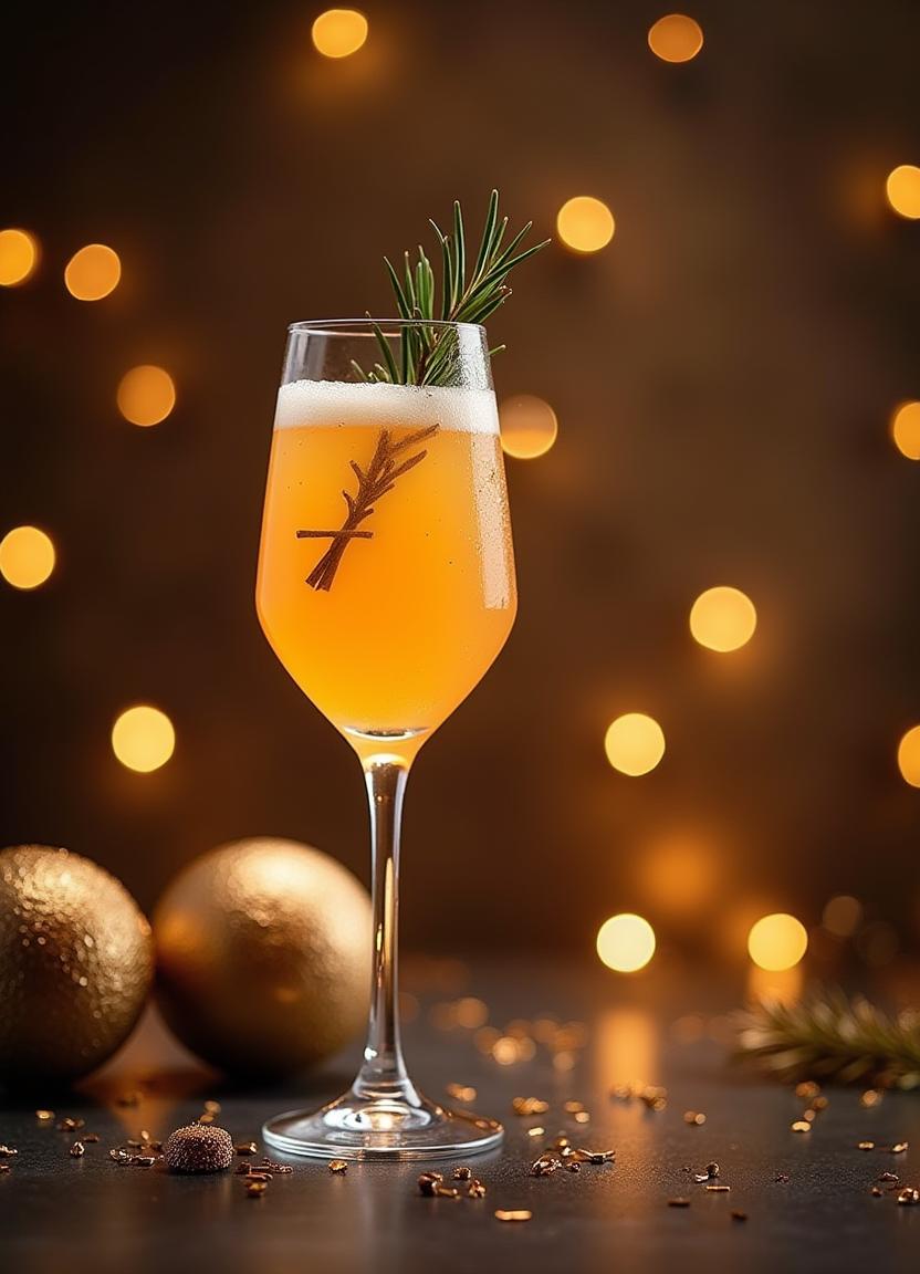 Festive cocktail served with holiday decorations and lights Festive cocktail served with holiday decorations and lights