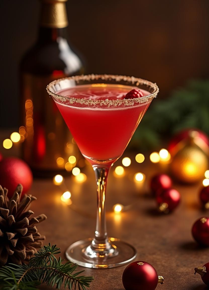 Winter cocktail with cherry garnish Winter cocktail with cherry garnish