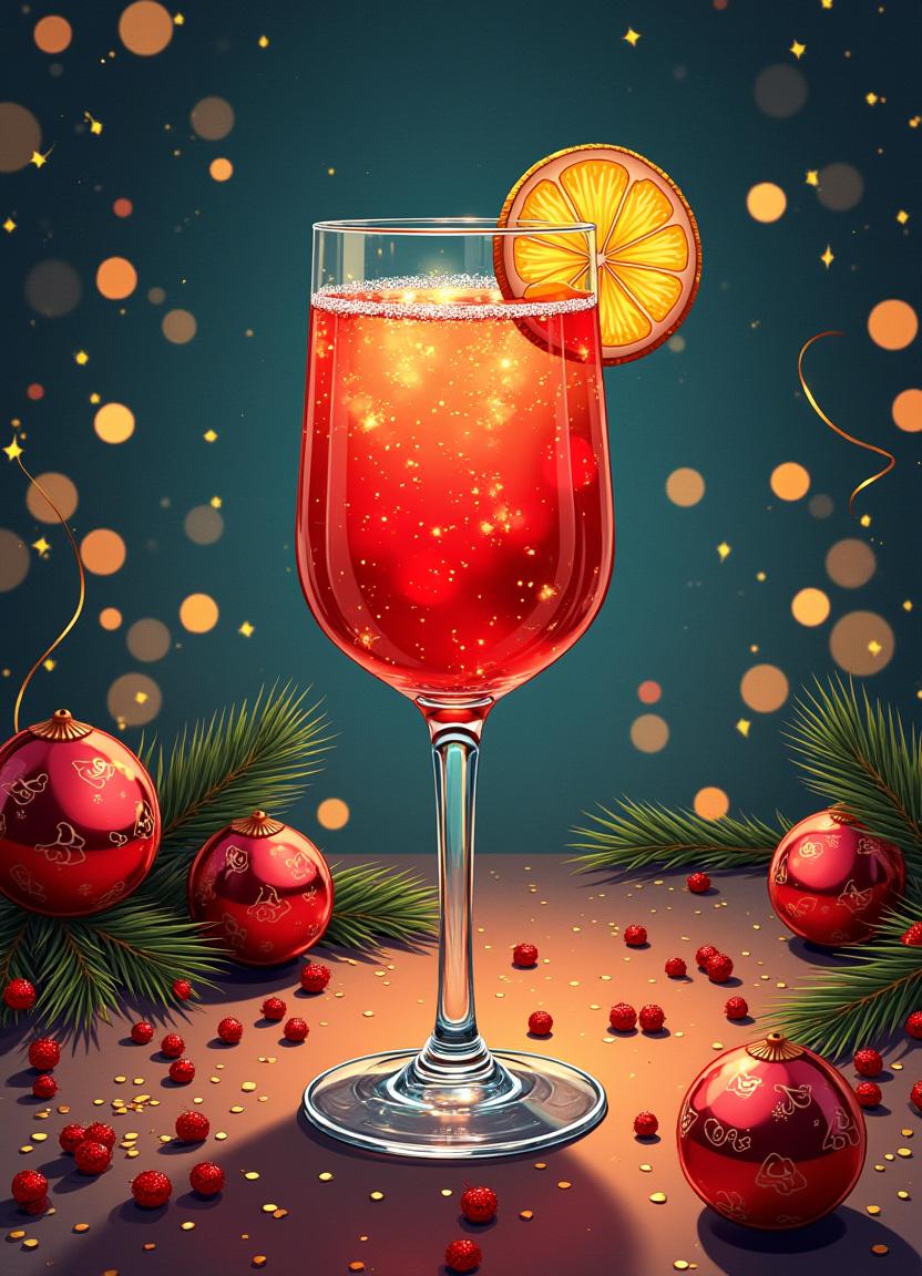 Festive cocktail with decorations for holiday celebrations Festive cocktail with decorations for holiday celebrations