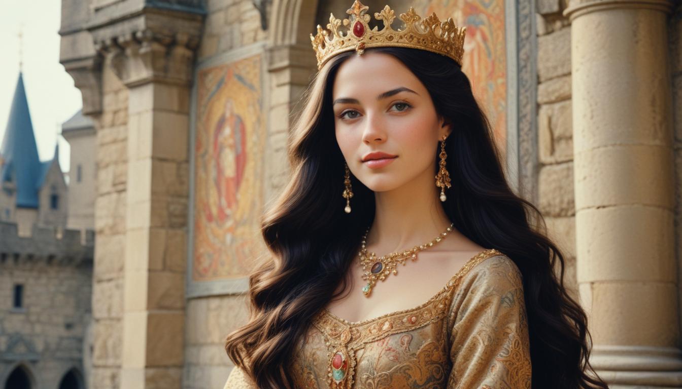 Beautiful queen at a castle during a sunny day Beautiful queen at a castle during a sunny day