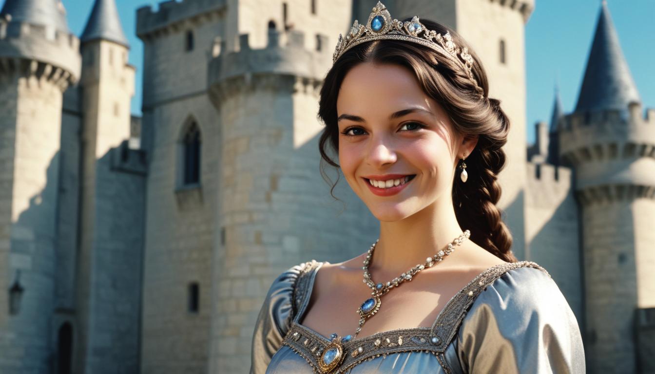 Princess posing in front of a castle on a sunny day Princess posing in front of a castle on a sunny day