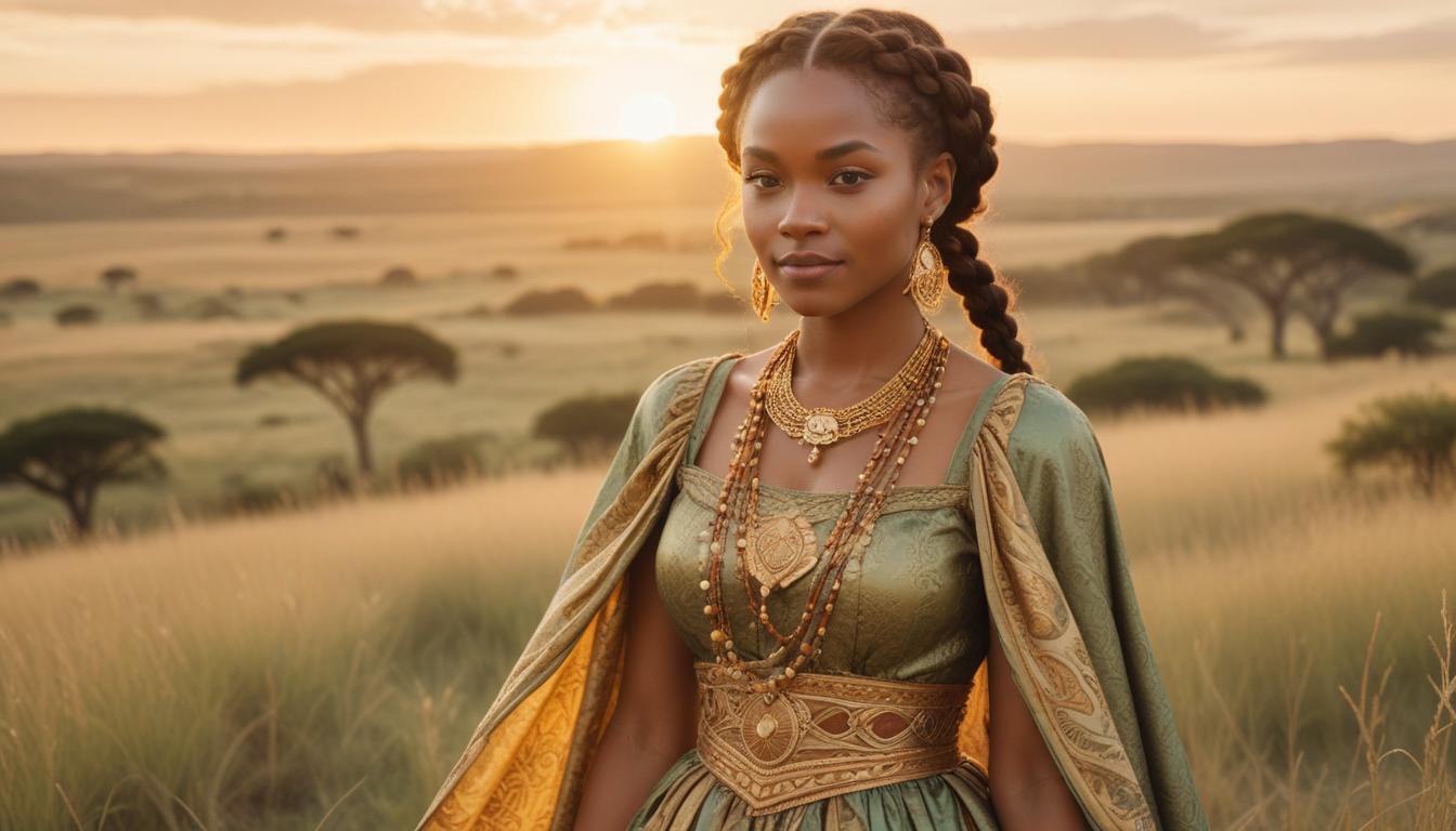 Elegant woman in traditional attire during sunset Elegant woman in traditional attire during sunset