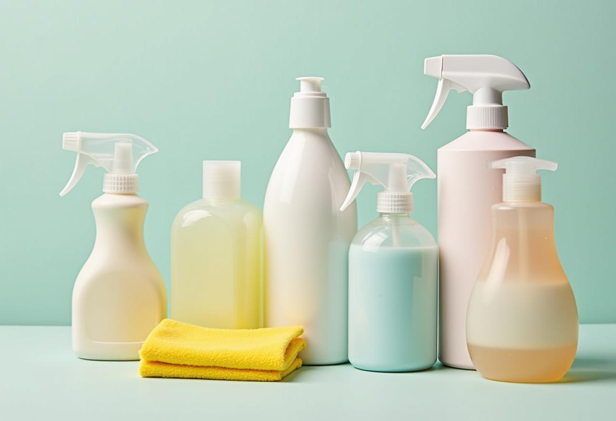 Cleaning supplies arranged for home maintenance tasks Cleaning supplies arranged for home maintenance tasks