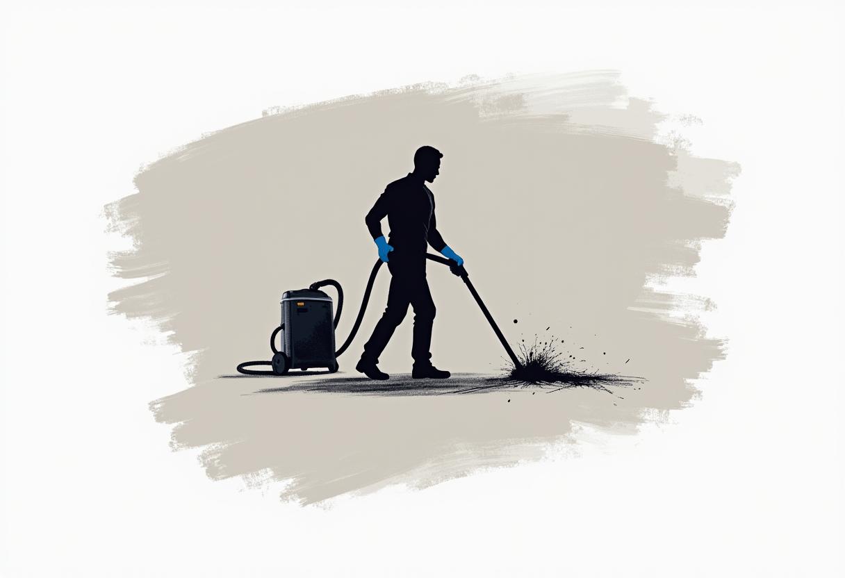 Worker using a vacuum cleaner in a clean-up activity Worker using a vacuum cleaner in a clean-up activity