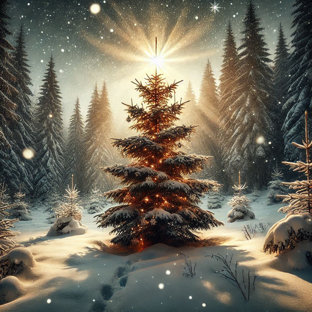 Winter landscape featuring a snow-covered christmas tree Winter landscape featuring a snow-covered christmas tree