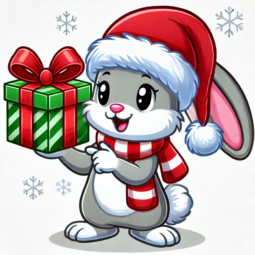 Cute rabbit in santa hat holding gift for christmas Cute rabbit in santa hat holding gift for christmas