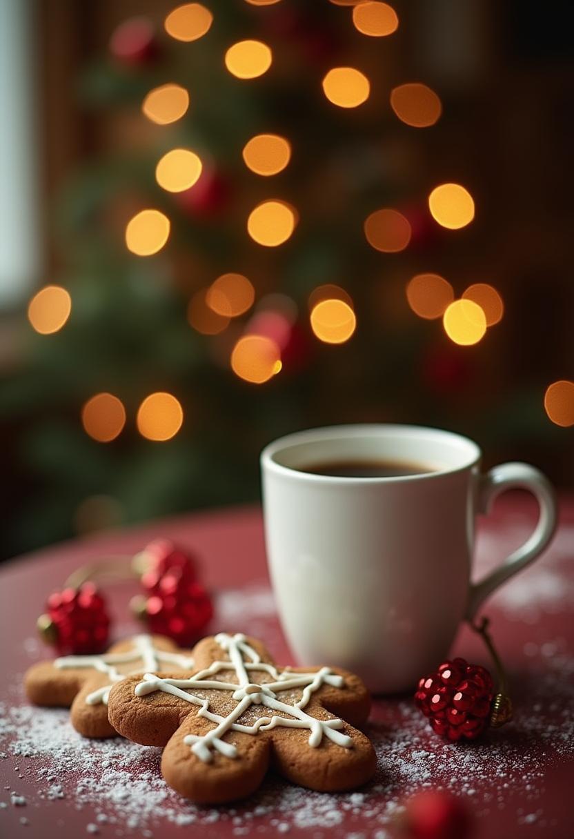 Warm holiday treats with coffee and festive decor Warm holiday treats with coffee and festive decor