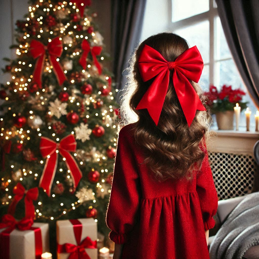 Child admiring christmas tree decorations at home Child admiring christmas tree decorations at home