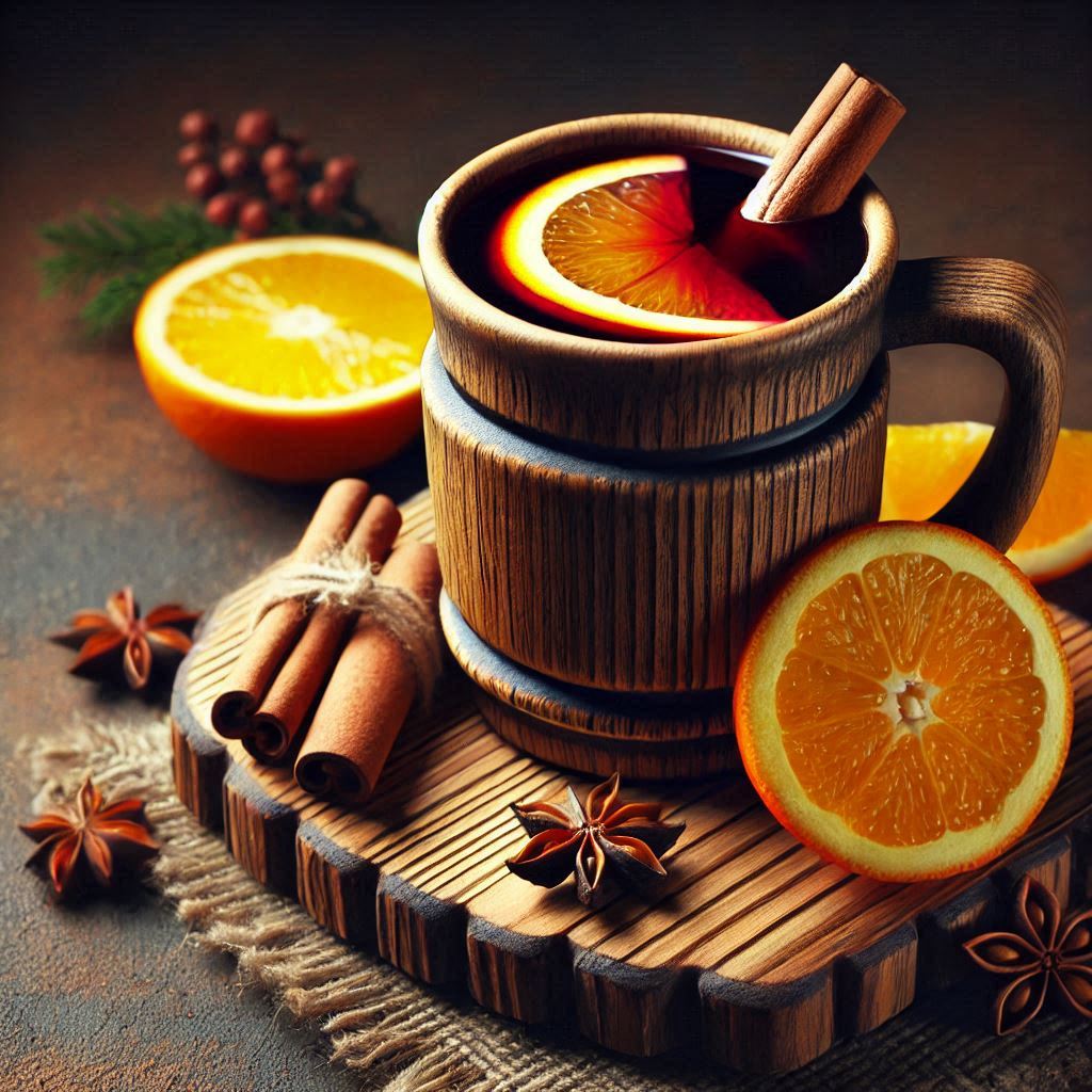 Citrus cinnamon drink on a wooden table Citrus cinnamon drink on a wooden table