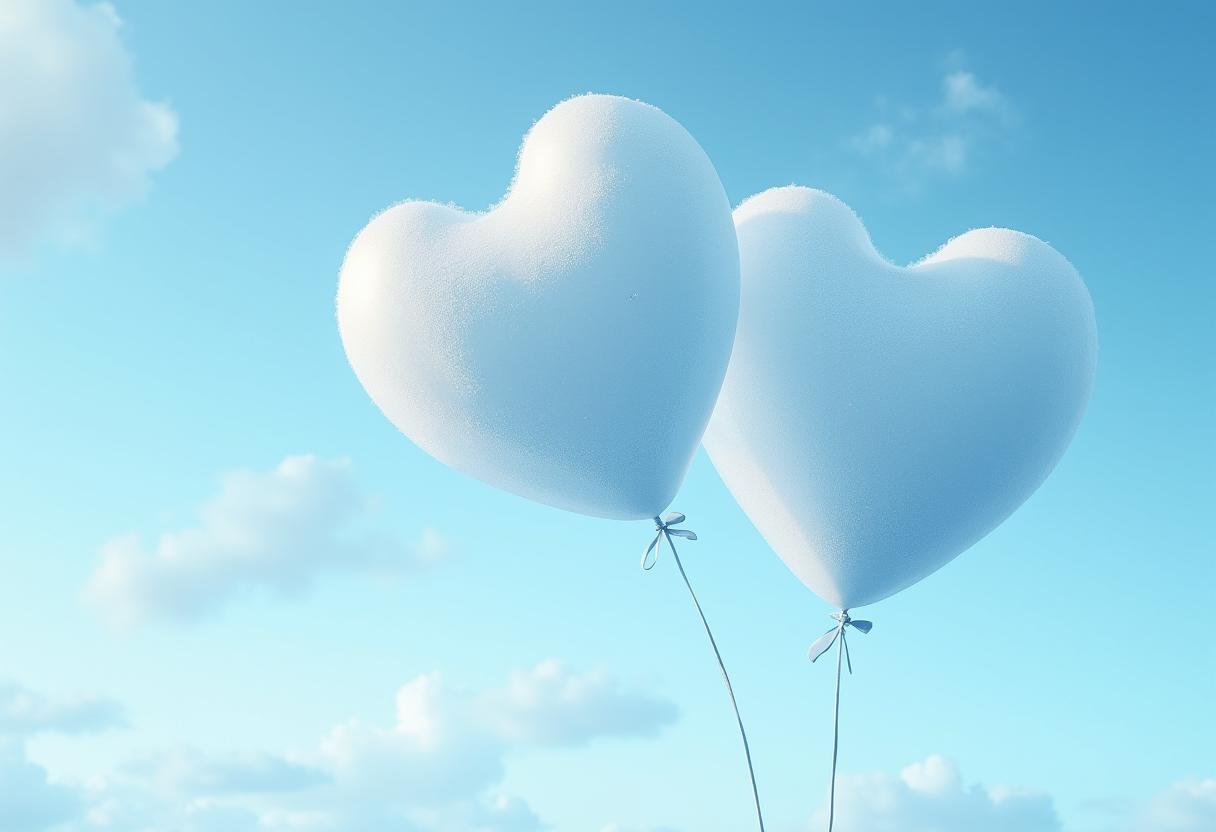 Heart-shaped balloons floating against a blue sky Heart-shaped balloons floating against a blue sky