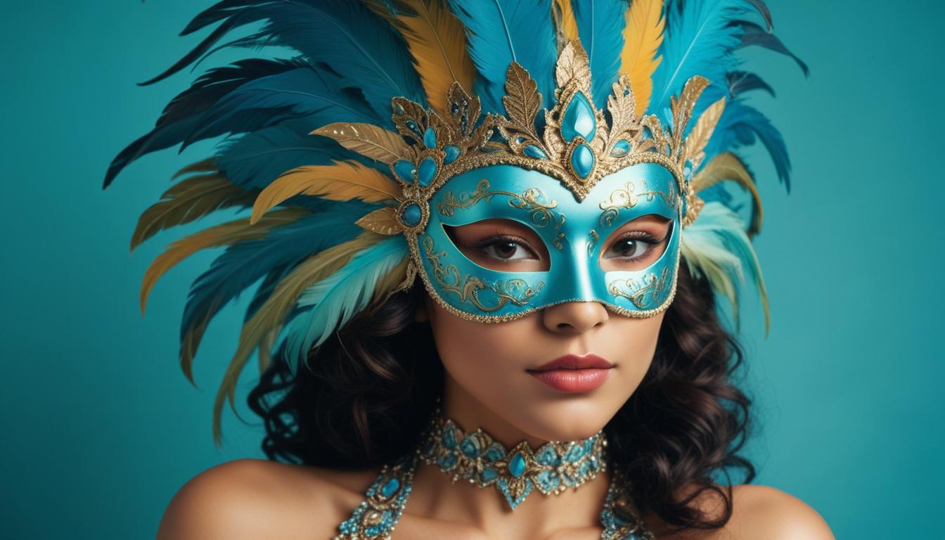 Elegant masquerade mask with vibrant blue feathers Elegant masquerade mask with vibrant blue feathers