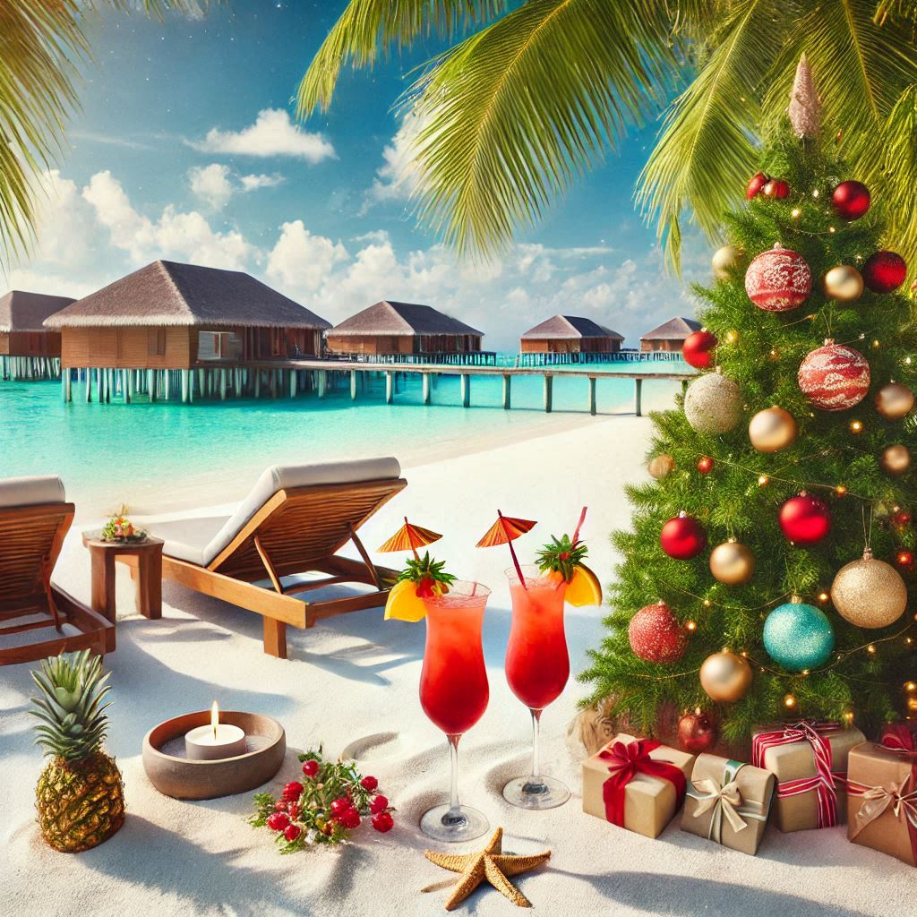 Celebrate christmas on the beach with tropical drinks Celebrate christmas on the beach with tropical drinks