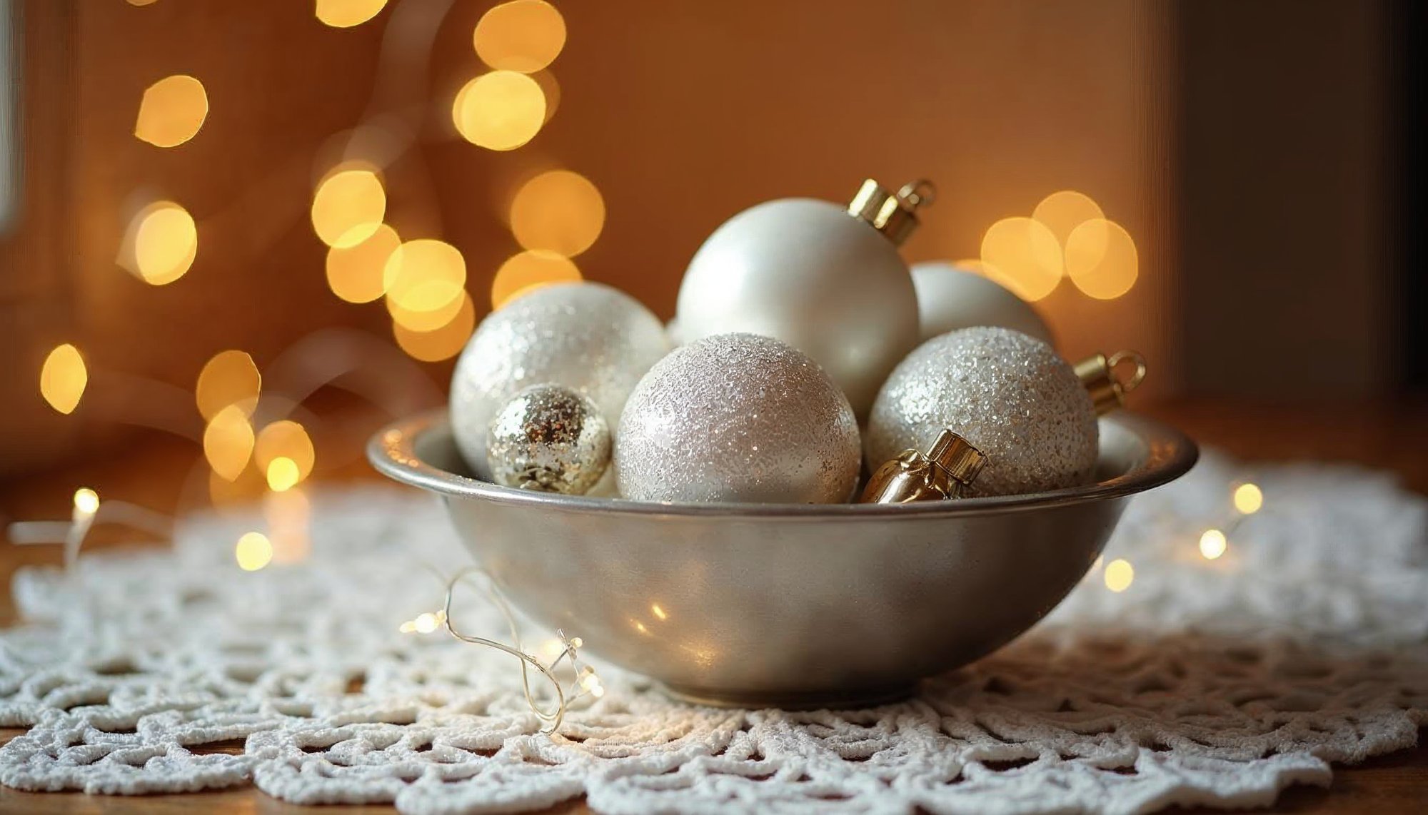 Bright holiday ornaments arranged in a decorative bowl Bright holiday ornaments arranged in a decorative bowl