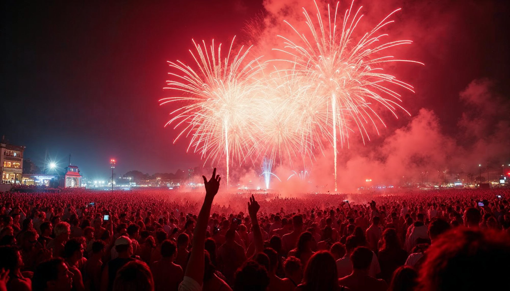 Spectacular fireworks display at a lively night festival Spectacular fireworks display at a lively night festival