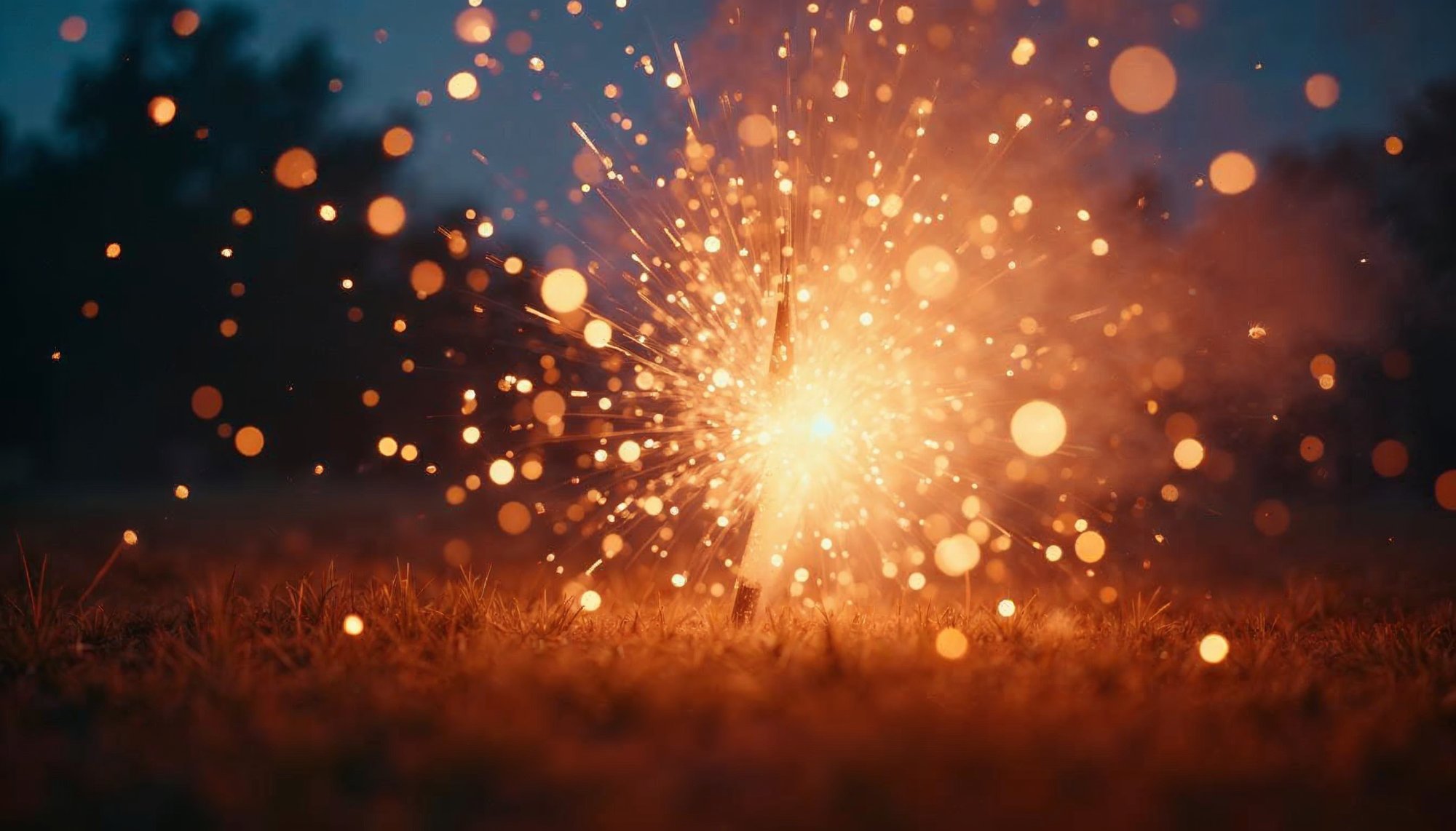 Sparkling fireworks illuminate the night sky Sparkling fireworks illuminate the night sky