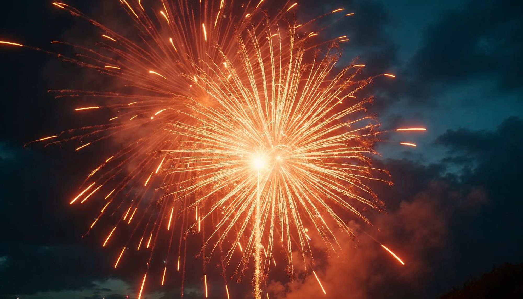 Bright fireworks illuminate the night sky during celebration Bright fireworks illuminate the night sky during celebration