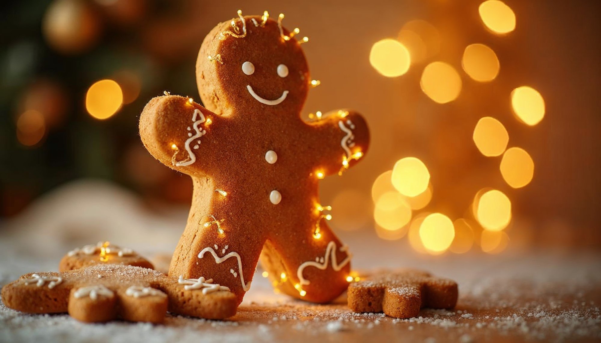 Gingerbread man decorated with lights for holiday season Gingerbread man decorated with lights for holiday season