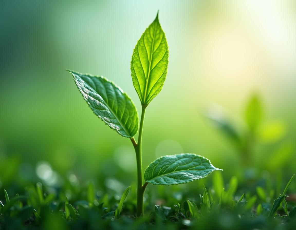 New green sprout emerging from the soil in sunlight New green sprout emerging from the soil in sunlight