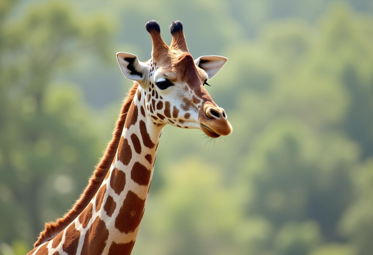 Giraffe gracefully standing in lush green habitat Giraffe gracefully standing in lush green habitat