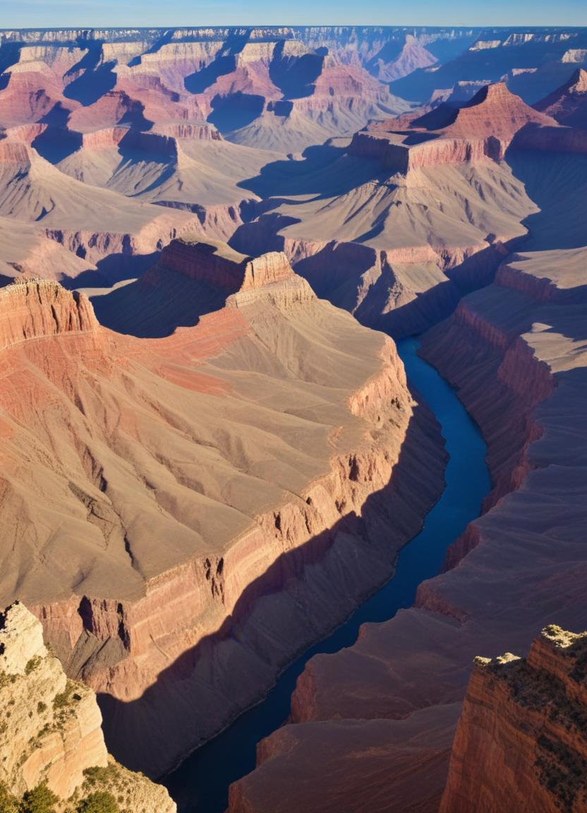 Vast grand canyon landscape with winding river and cliffs Vast grand canyon landscape with winding river and cliffs