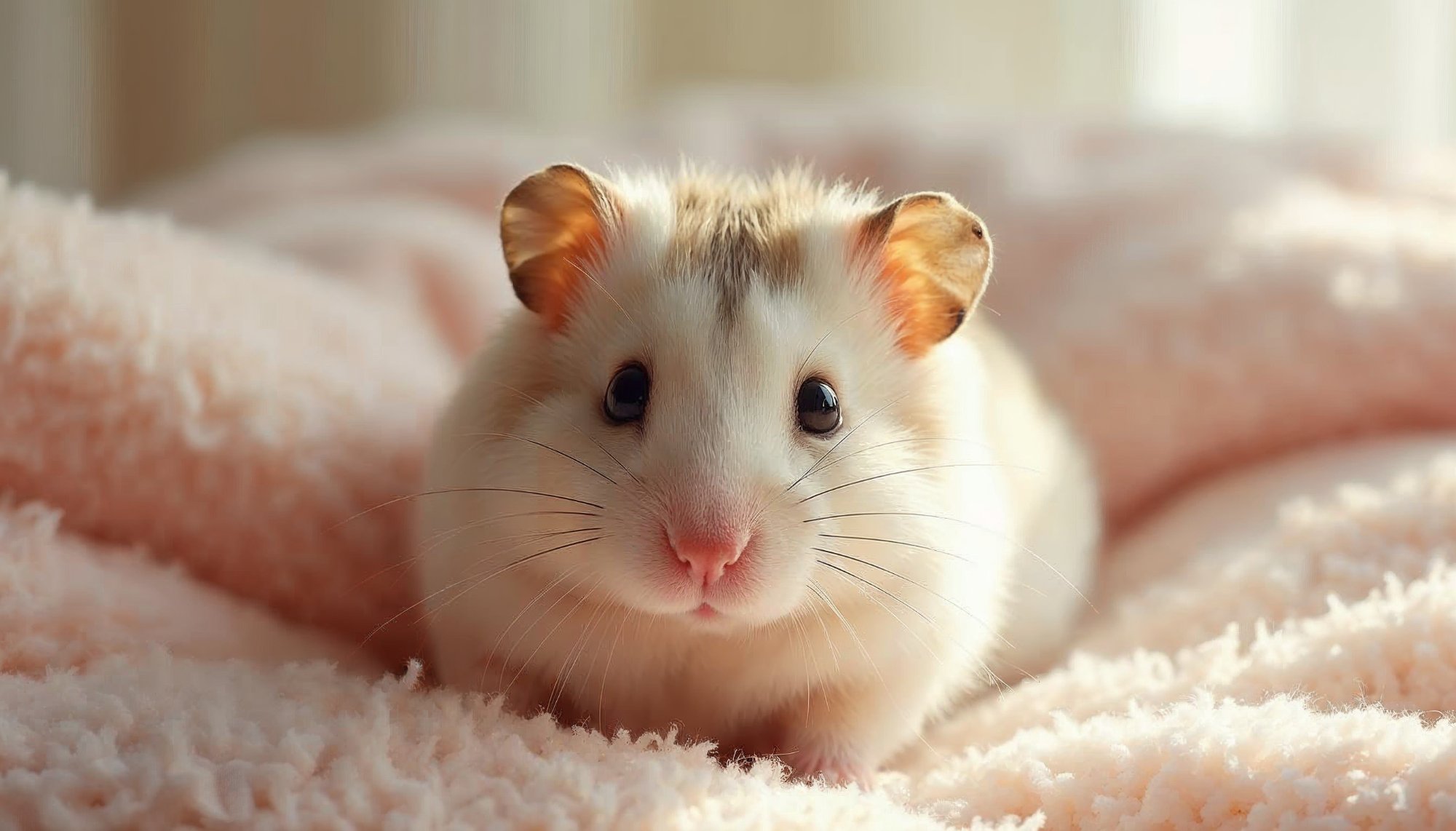 Cute hamster relaxing on soft blanket at home Cute hamster relaxing on soft blanket at home
