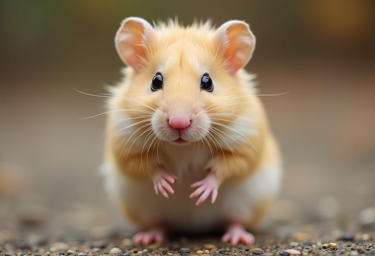 Cute hamster standing on a path during autumn season Cute hamster standing on a path during autumn season