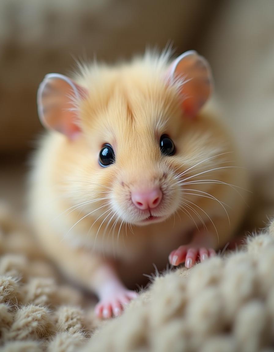Cute golden hamster exploring a cozy blanket Cute golden hamster exploring a cozy blanket