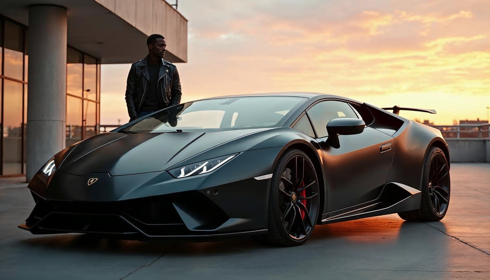 Luxury sports car during sunset in urban environment Luxury sports car during sunset in urban environment