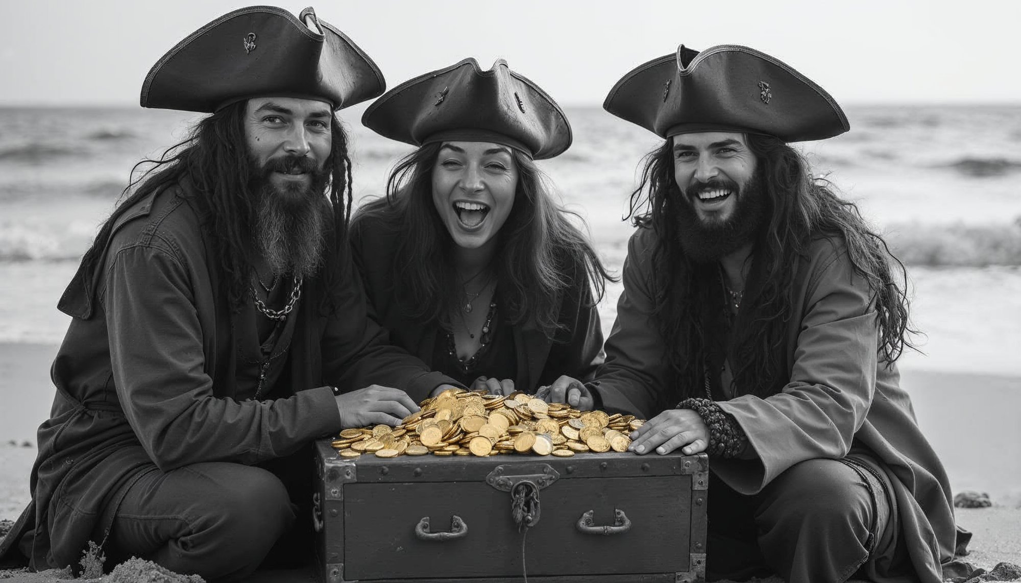 Friends enjoying treasure on the beach at sunset Friends enjoying treasure on the beach at sunset