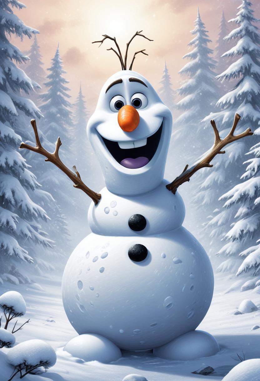 Cheerful snowman enjoys winter in snowy forest setting Cheerful snowman enjoys winter in snowy forest setting