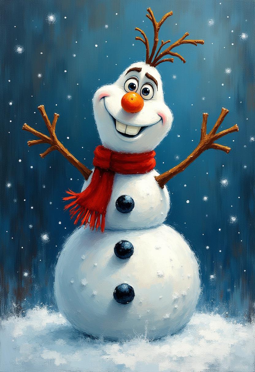Snowman character cheerfully welcoming winter joy Snowman character cheerfully welcoming winter joy