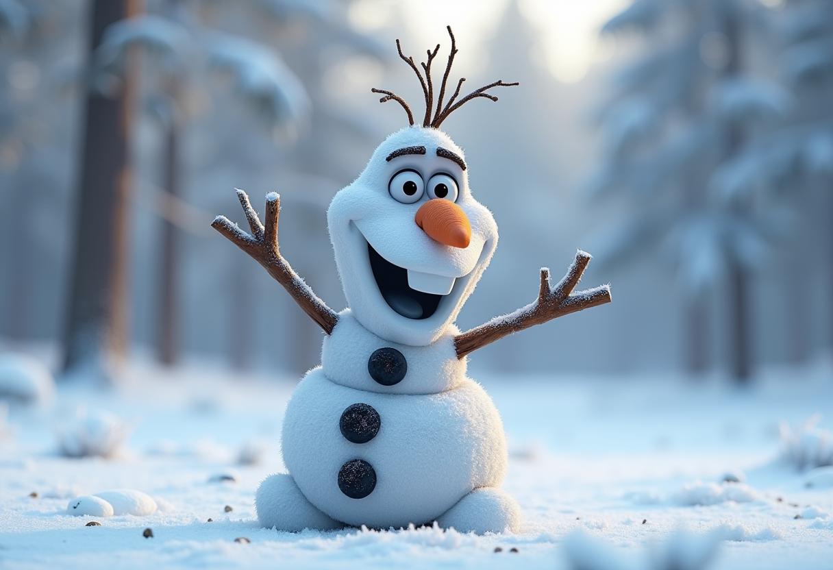 Snowman character enjoying winter in a snowy forest Snowman character enjoying winter in a snowy forest